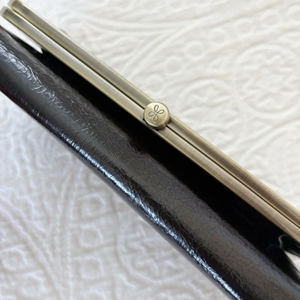 Hobo Rachel Continental Wallet, Polished Black Leather